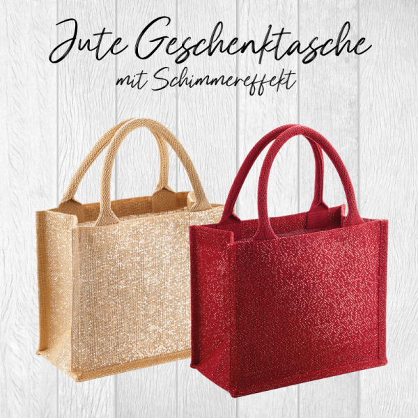 Jute Geschenktasche mit Goldschimmer